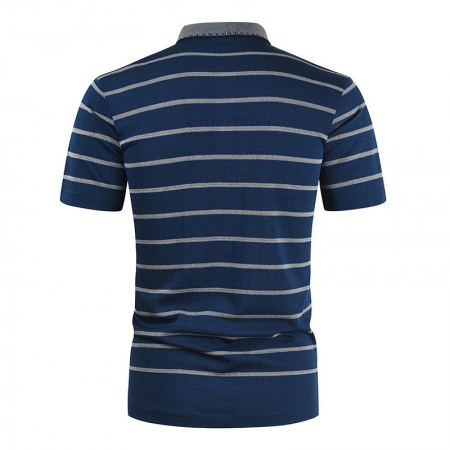 New Style Summer Fashion Men's Personality Simple Striped Lapel Short-Sleeved Shirt